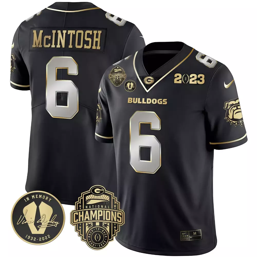 Kenny Mcintosh 6 Georgia Bulldogs Jersey Black National Champions Vince Dooley Memory 1932-2022 Back-to-back 2021-2022 2023