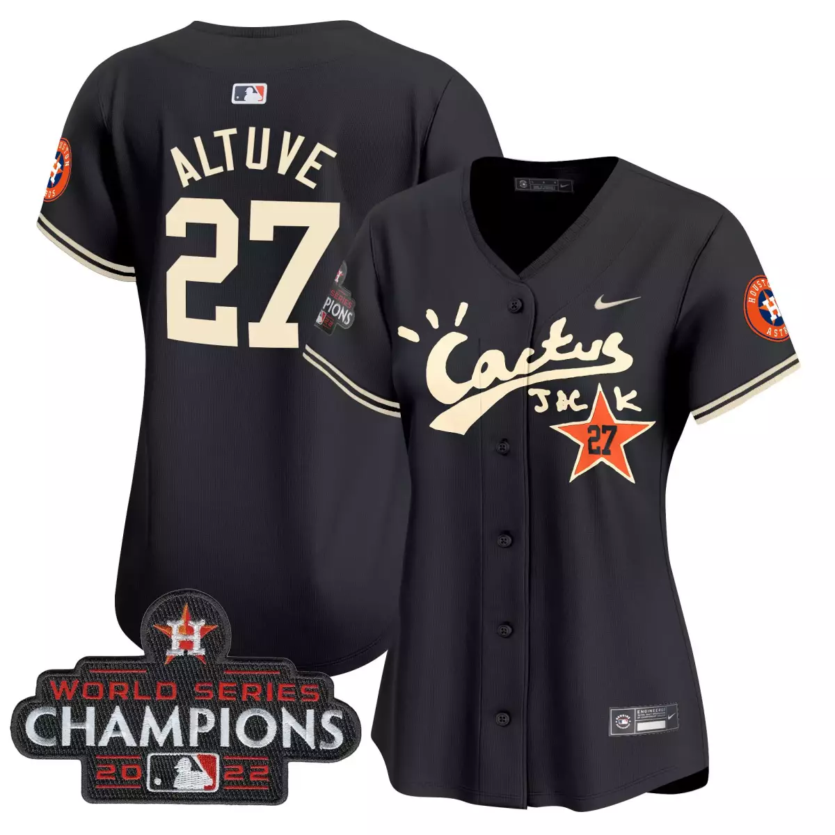 Jose Altuve 27 Houston Astros Jersey Black Cactus Jack World Series Champions 2022 Playoffs Pions