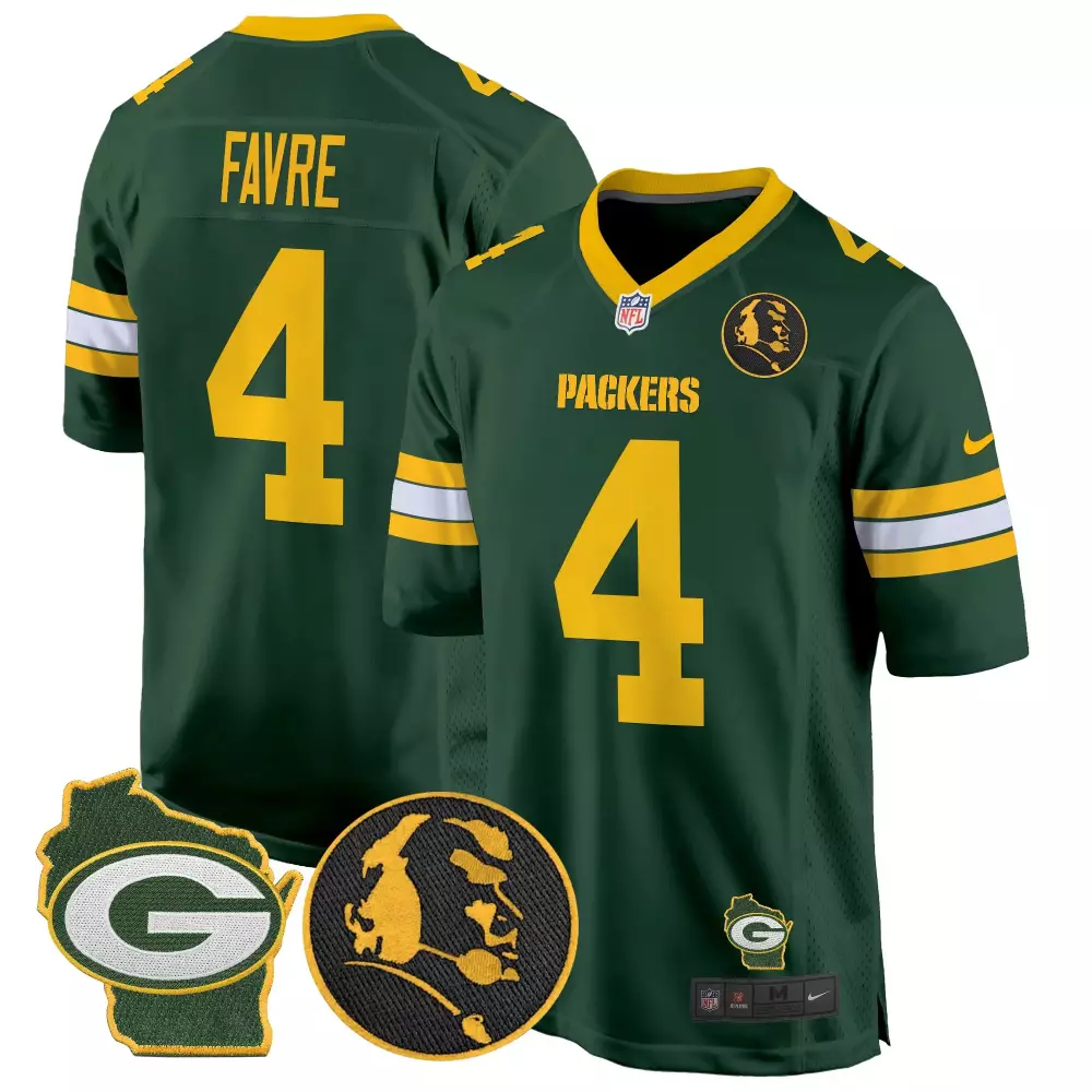 Brett Favre 4 Packers Jersey Green Bay Wisconsin Shape Men Yellow White Home Game