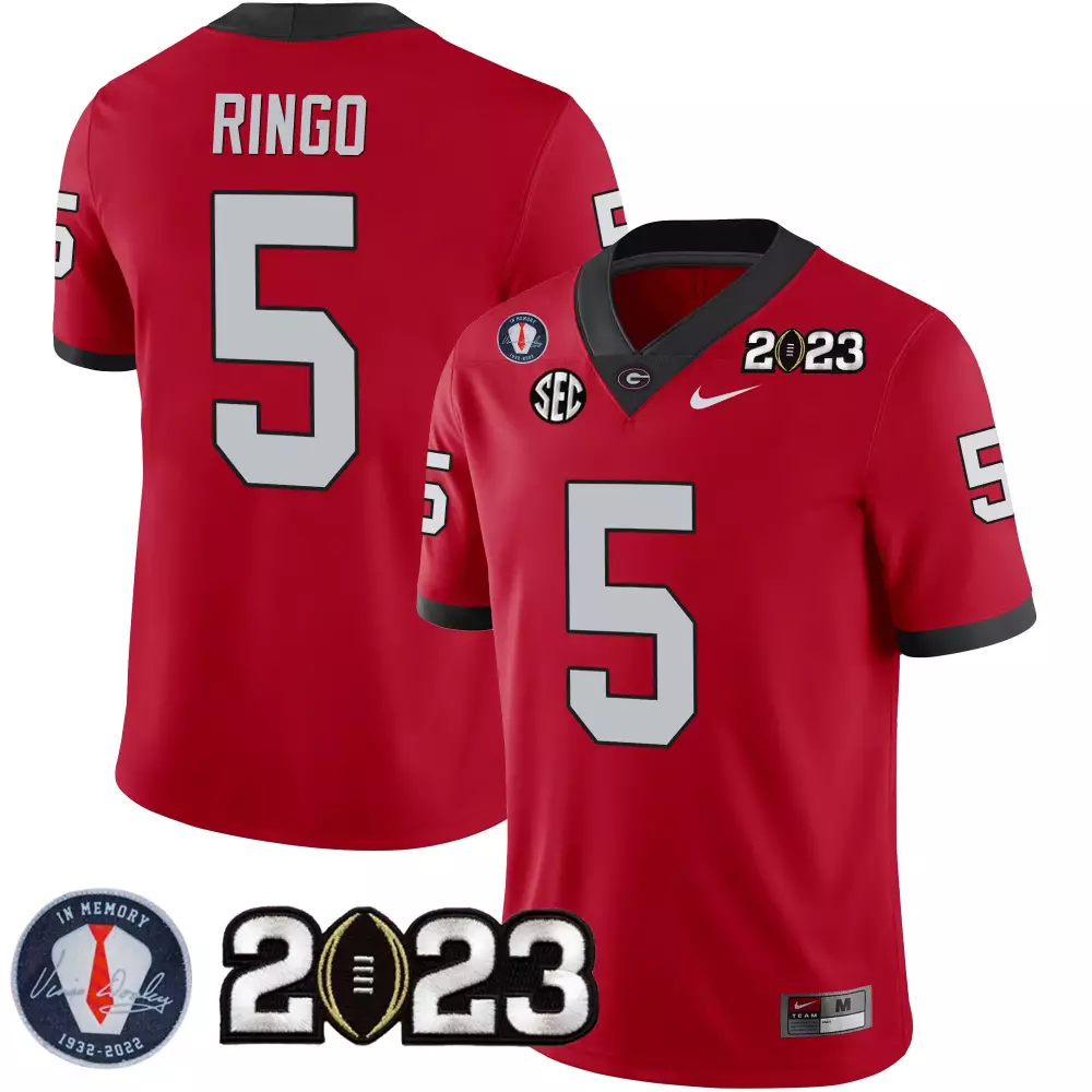 Kelee Ringo 5 Georgia Bulldogs Jersey Red 2023 Cfp National Champions Championship