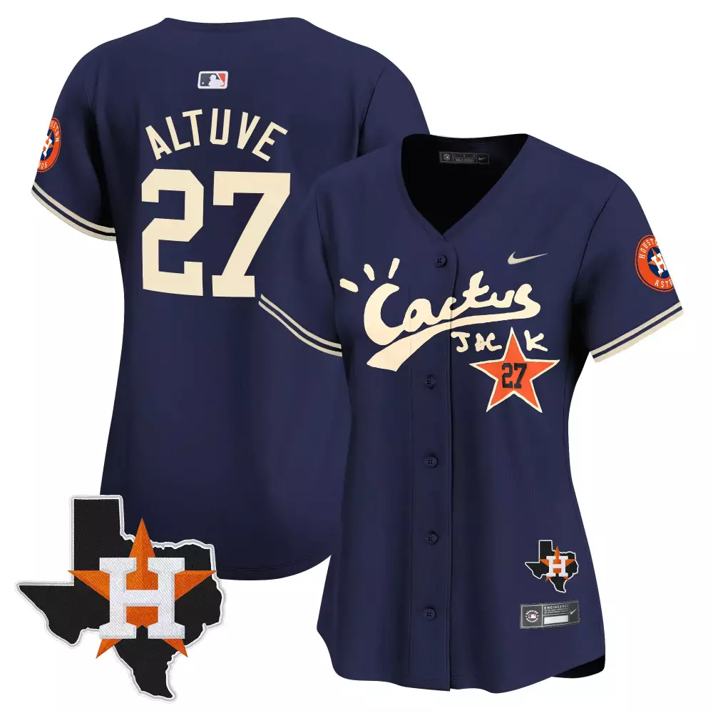 Jose Altuve 27 Houston Astros Jersey Navy Blue Cactus Jack Star Texas Outline Men