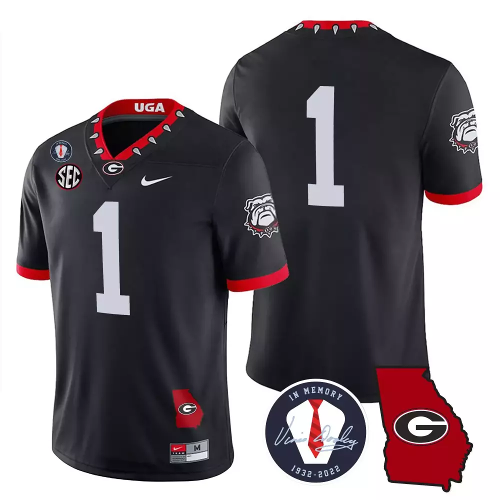 Custom Georgia Bulldogs 1 Jersey Black In Memory Of Vince Dooley Men Red White Vapor