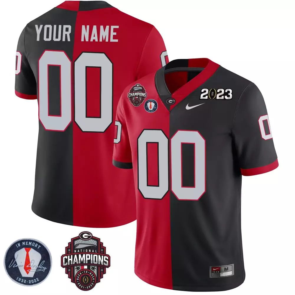 Custom Georgia Bulldogs Jersey Red 2023 National Championship Champions Back-to-back Memory Vincen Dooley 1932-2022