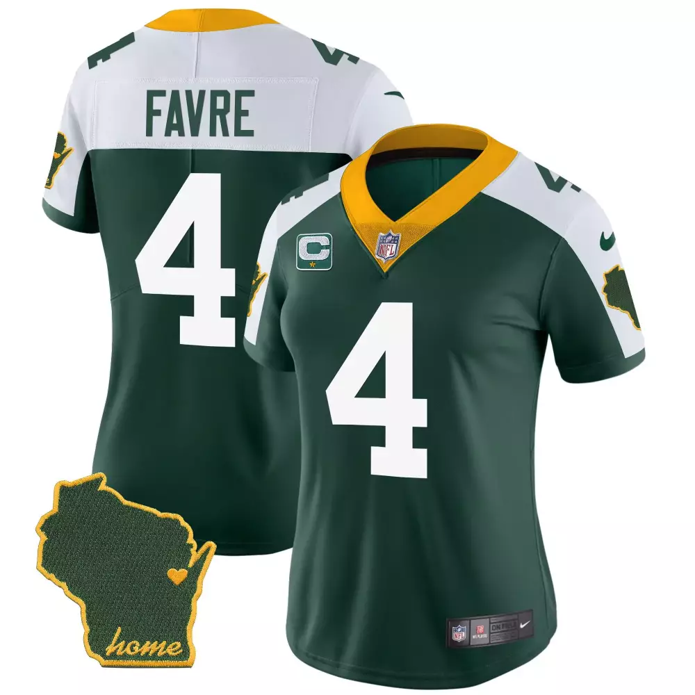 Brett Favre 4 Green Bay Packers Jersey Home Wisconsin Shape "home" Women Replica