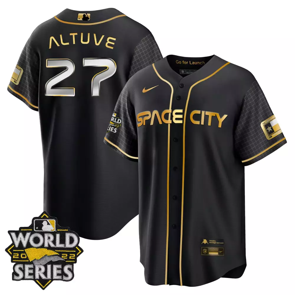 Altuve Male 27 Houston Astros Jersey Black Space City World Series 2022 Men Gold
