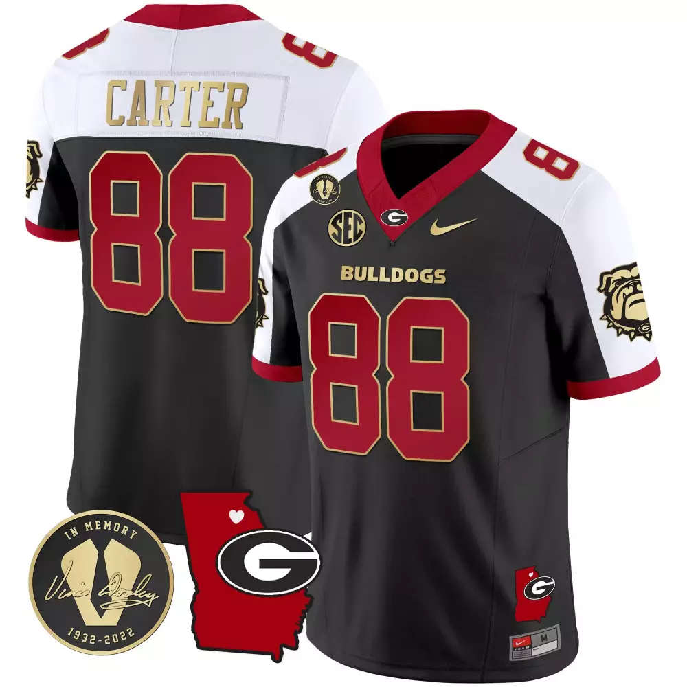 Jalen Carter 88 Georgia Bulldogs Jersey Black Vince Dooley Memorial Men White Red