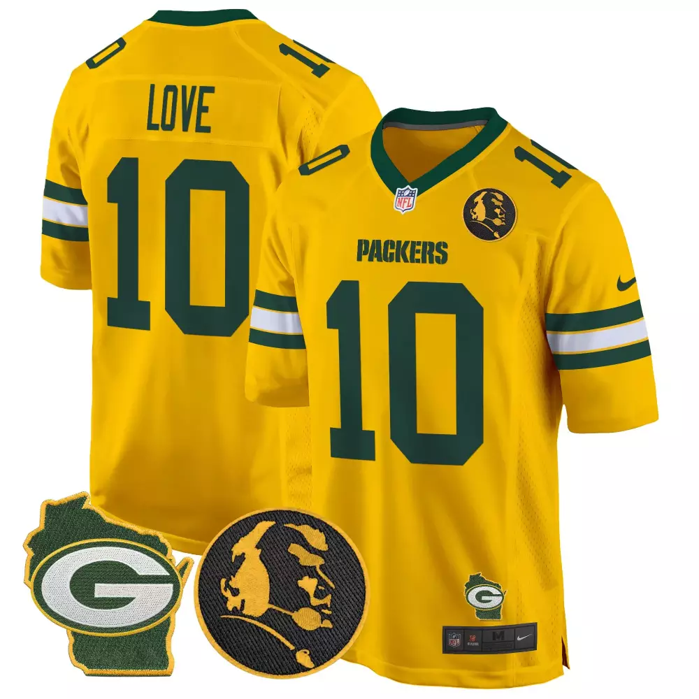 Love 10 Packers Jersey Yellow Throwback Green Bay Player Head Men White Home Game