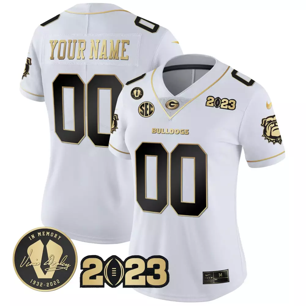 Custom Georgia Bulldogs Jersey White 2023 Vince Dooley Memorial Women Black Gold