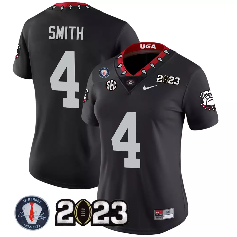 Nolan Smith 4 Georgia Bulldogs Jersey Black 2023 National Championship Women Red