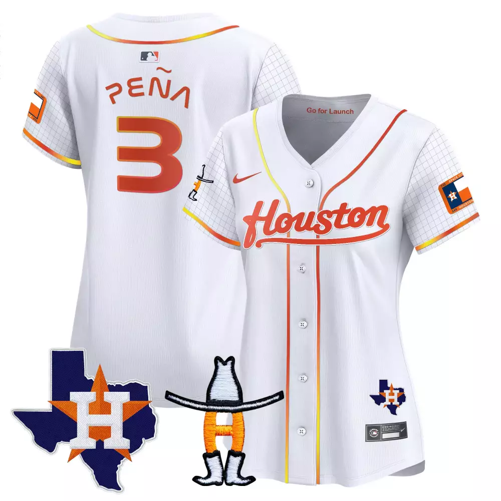 Jeremy Pena 3 Houston Astros Jersey White Space City Texas Map Cowboy Boot Men Alternate