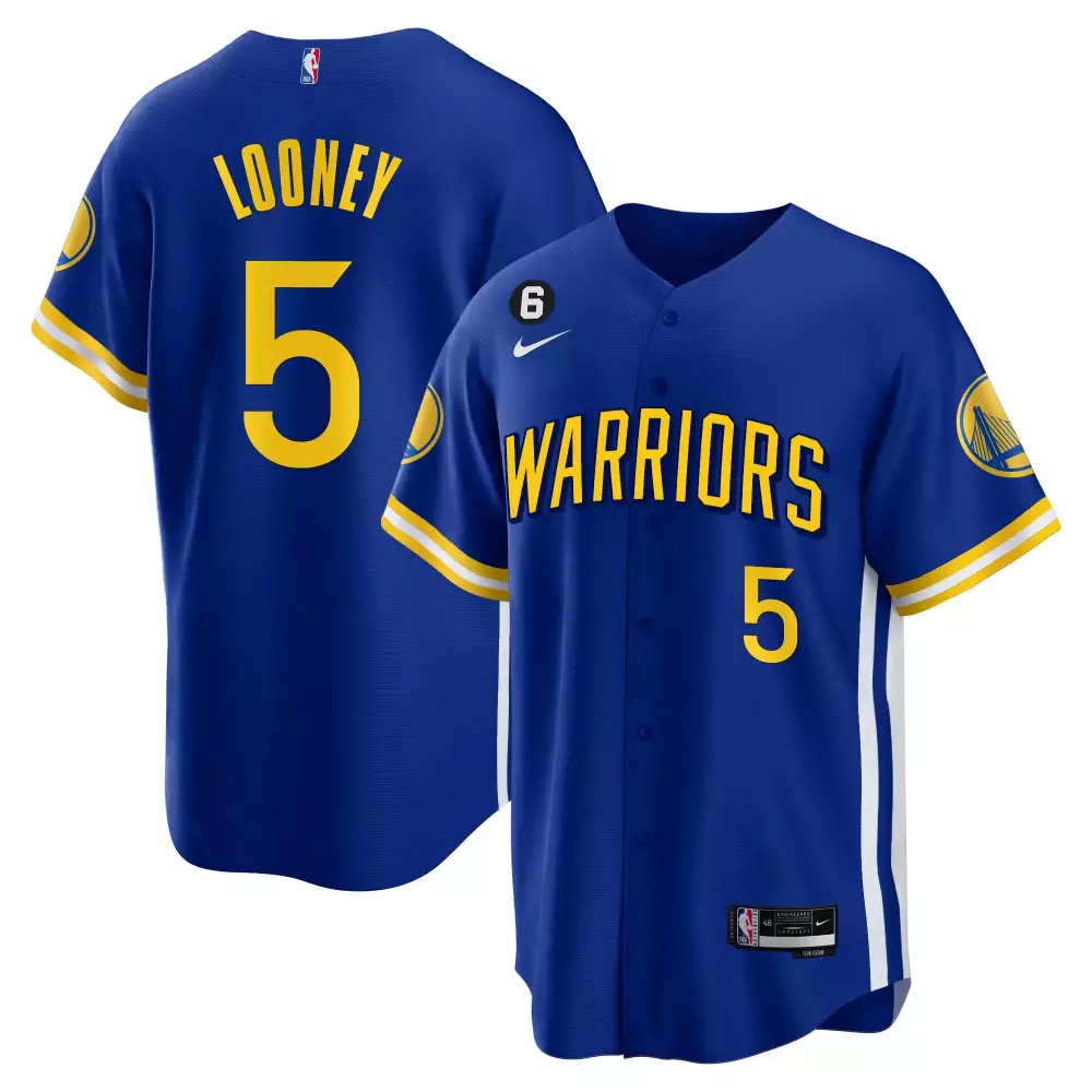 Kevon Looney 5 Warriors Jersey Royal Blue Men Yellow White All Stitched Vapor