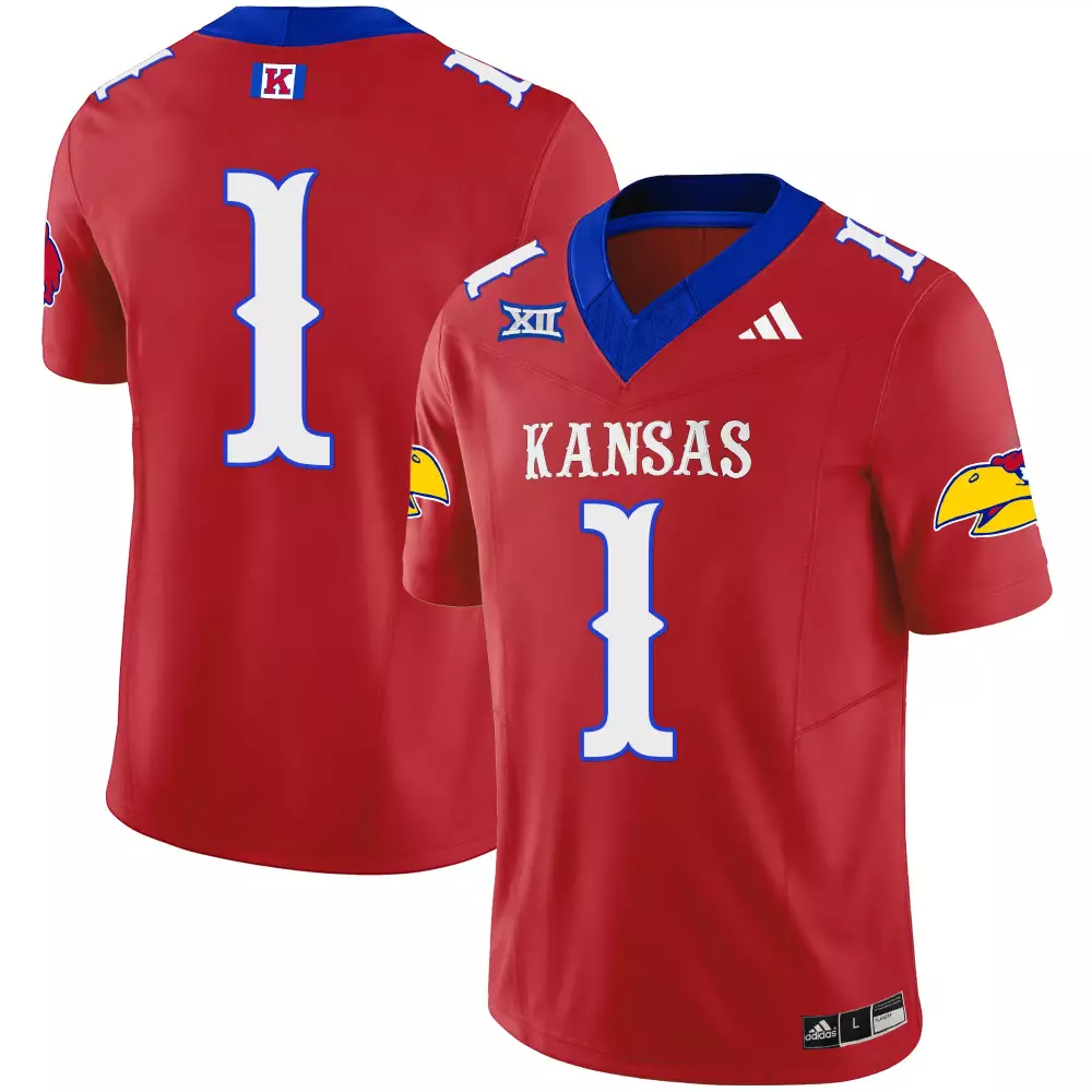 Custom Kansas Jayhawks 1 Jersey Red Big Men Blue White Vapor Limited All Stitched