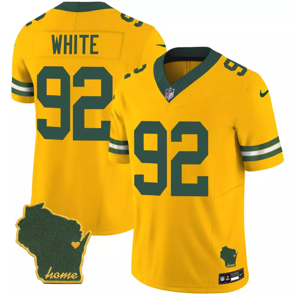 White 92 Green Bay Packers Jersey Yellow Wisconsin Outline 'home' Men Alternate Home