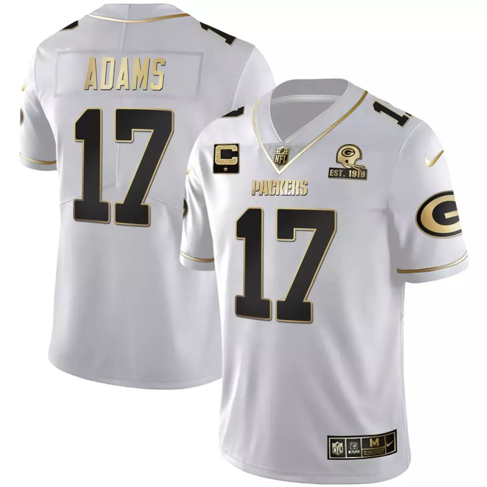 Davante Adams 17 Packers Jersey White 100th Season Men Alternate Black Gold Stitched