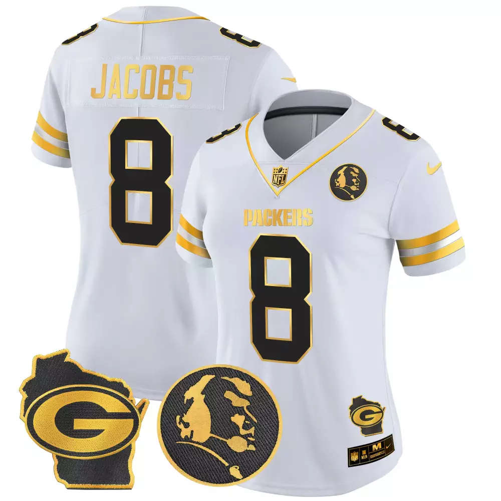 Jacobs 8 Packers Jersey White Gold Collection Wisconsin Outline Green Bay Men Alternate