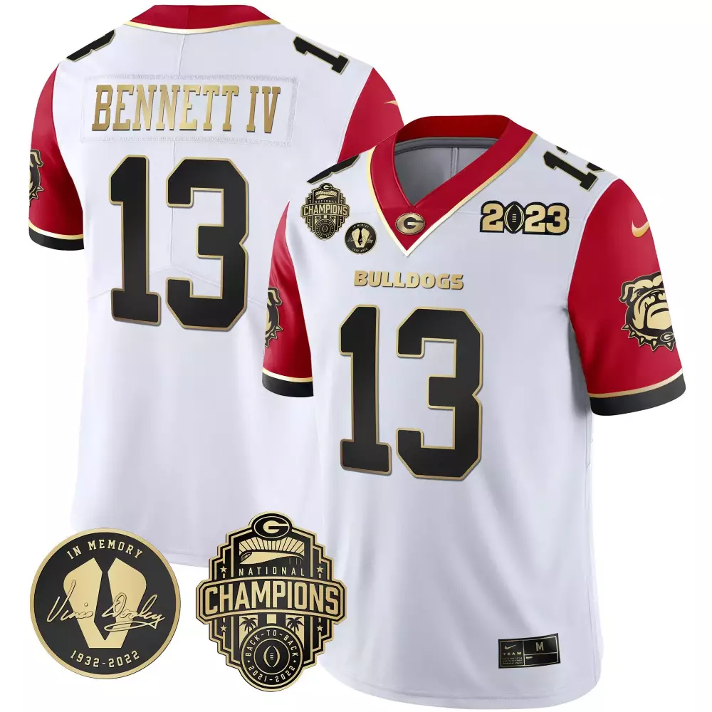 Stetson Bennett 13 Jersey White National Champions Georgia Bulldogs Men Red Black