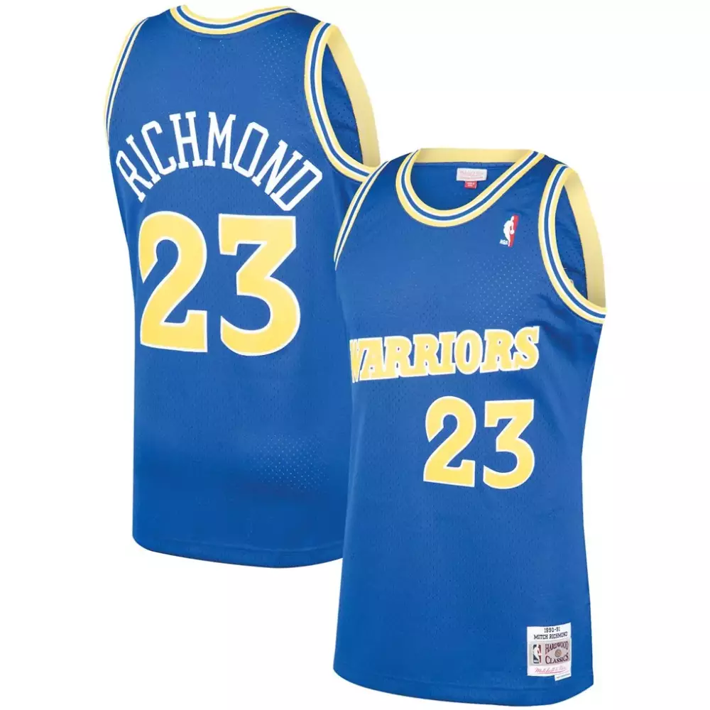 Mitch Richmond 23 Warriors Jersey Blue Men Yellow Hardwood Classics Swingman