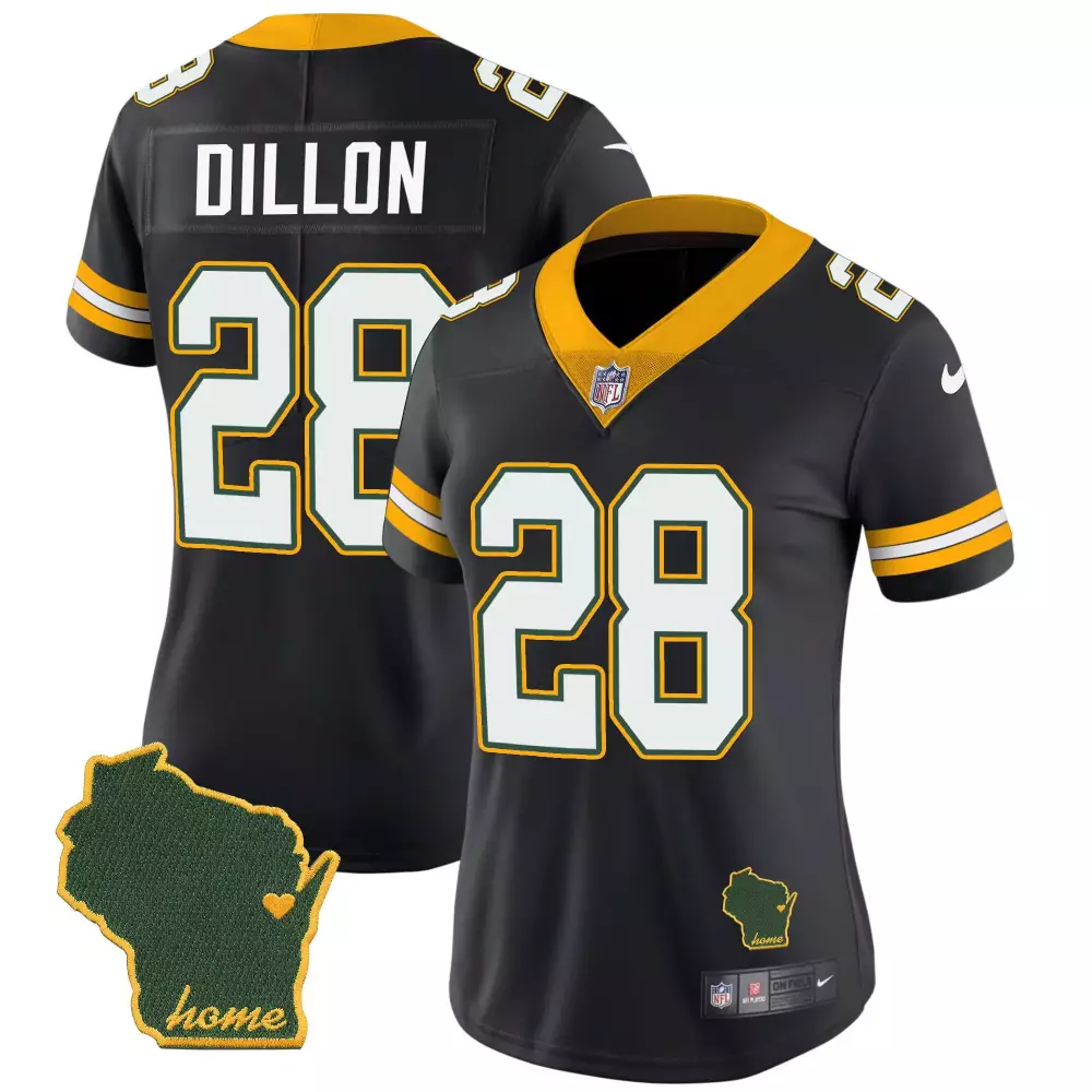 Aj Dillon 28 Green Bay Packers Jersey Black Wisconsin State 'home' Women Replica