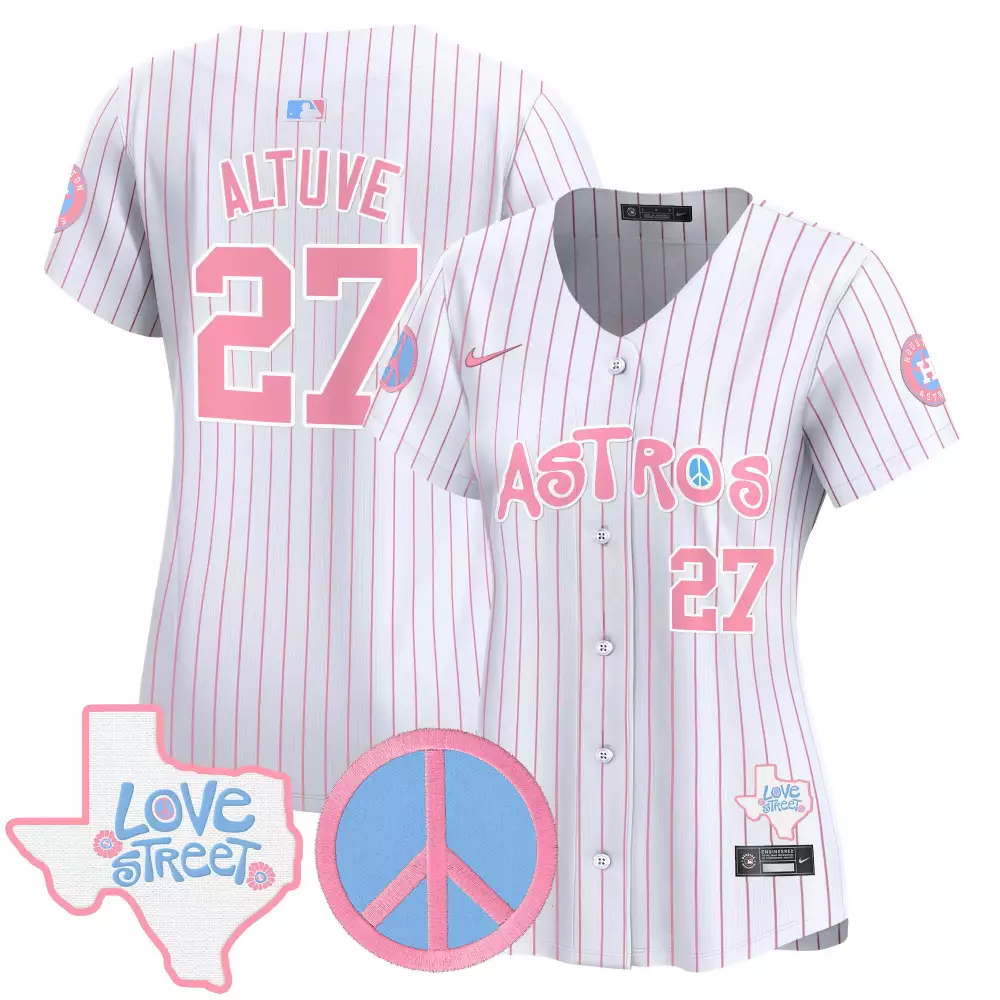 Altuve Love 27 Astros Jersey White Street Texas Peace Symbol Men Pink All Stitched