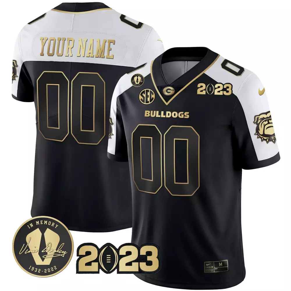 Custom Bulldogs Jersey Black In Memory Of Vince Dooley 1932-2022 2023 Men White Gold