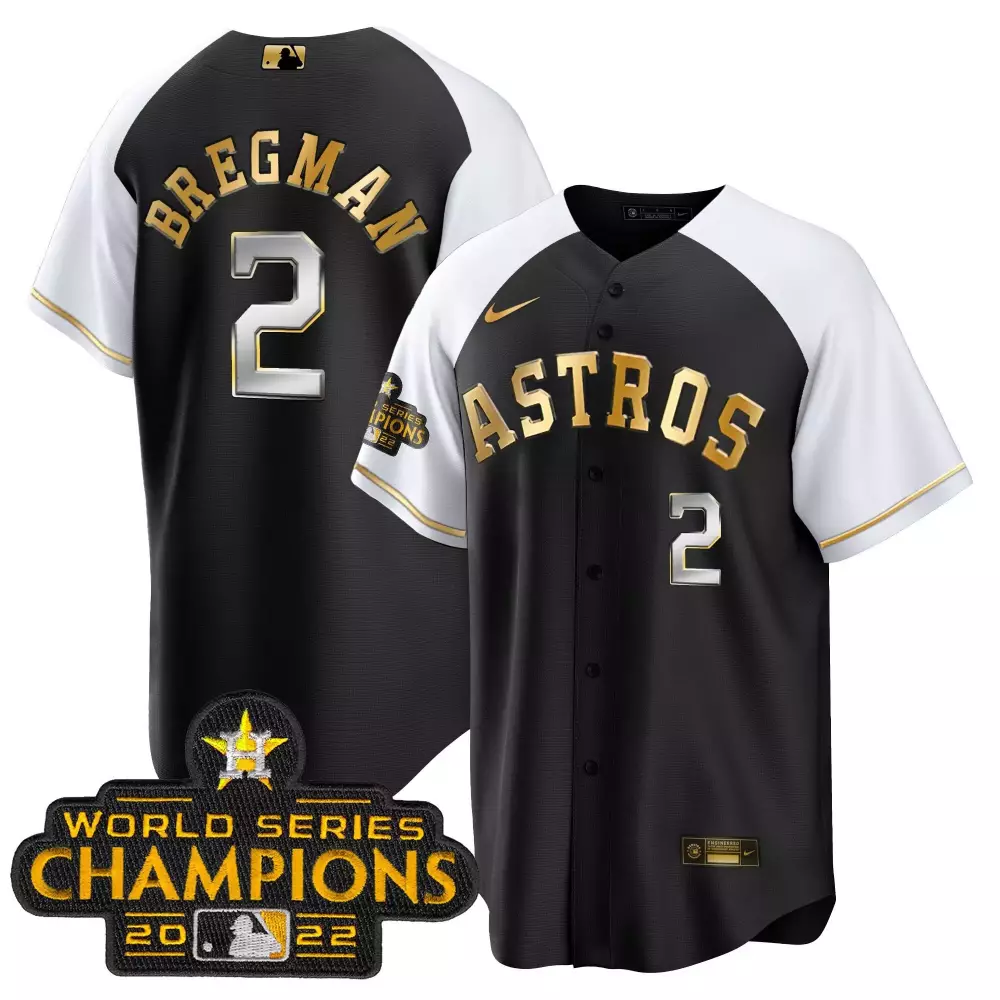 Alex Bregman 2 Astros Jersey Black 2022 World Series Champions Men White Gold Alternate