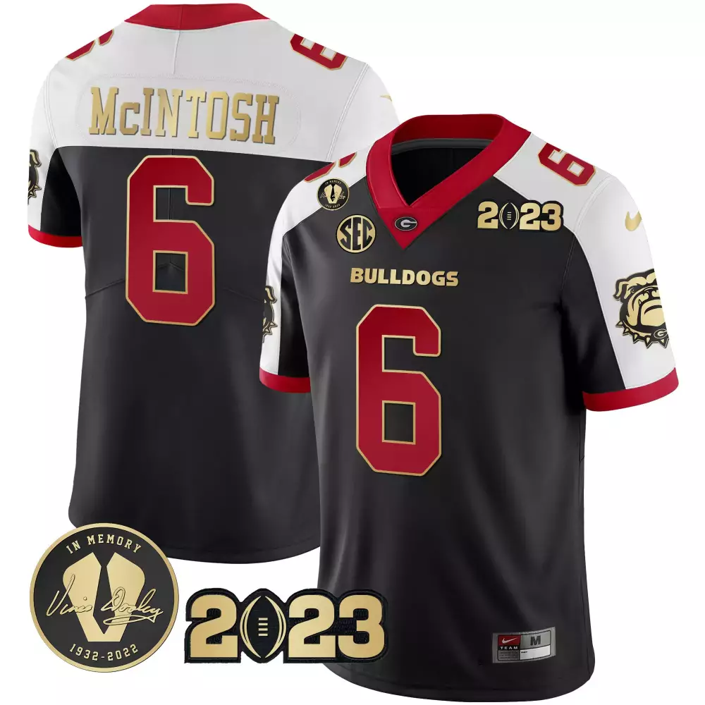 Kenny Mcintosh 6 Georgia Bulldogs Jersey Black 2023 Memory Vince Dooley 1932-2022
