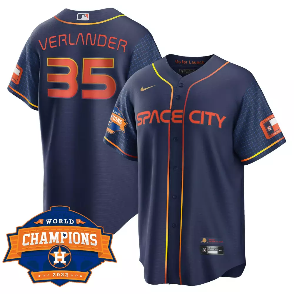 Verlander World 35 Houston Astros Jersey Navy Space City Champions 2022 Men Orange