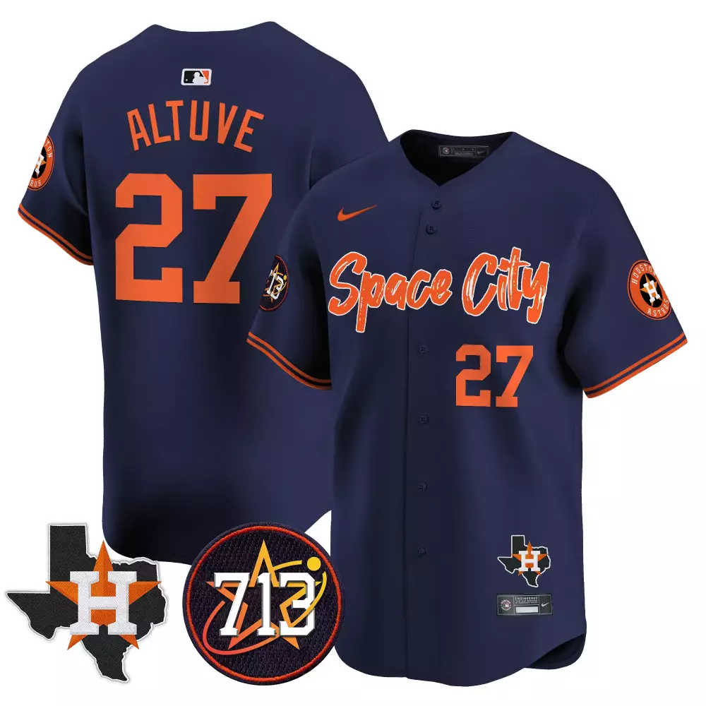 Jose Altuve 27 Houston Astros Jersey Navy Space City Texas Shape Men Orange White