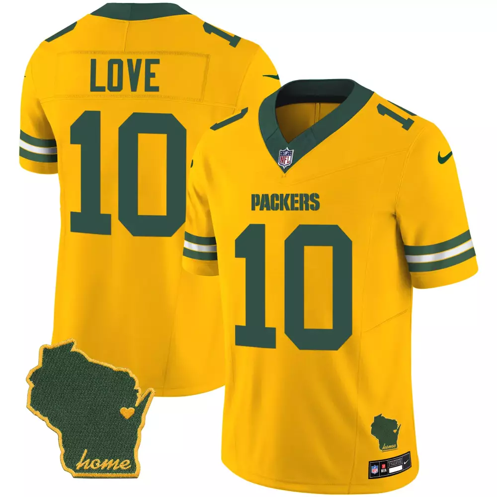 Love 10 Packers Jersey Yellow Wisconsin Shape Heart Men Green Home Vapor v2 All Stitched