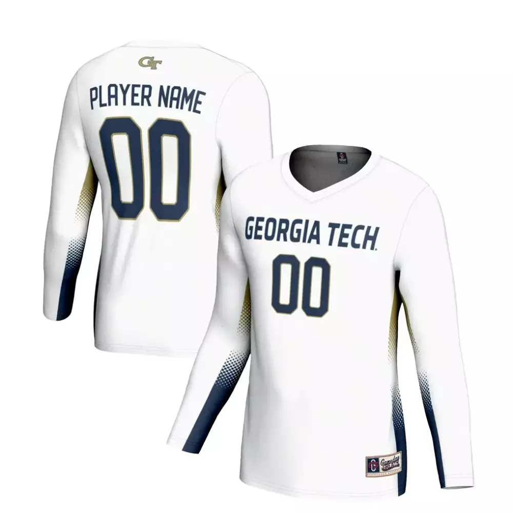Georgia Tech Jersey White Long Sleeve Navy Gold Gameday Unisex