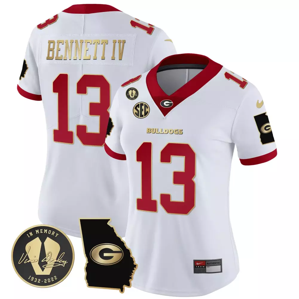 Stetson Bennett 13 Jersey White Vince Dooley Memorial Georgia Bulldogs Outline Memory 1932-2022