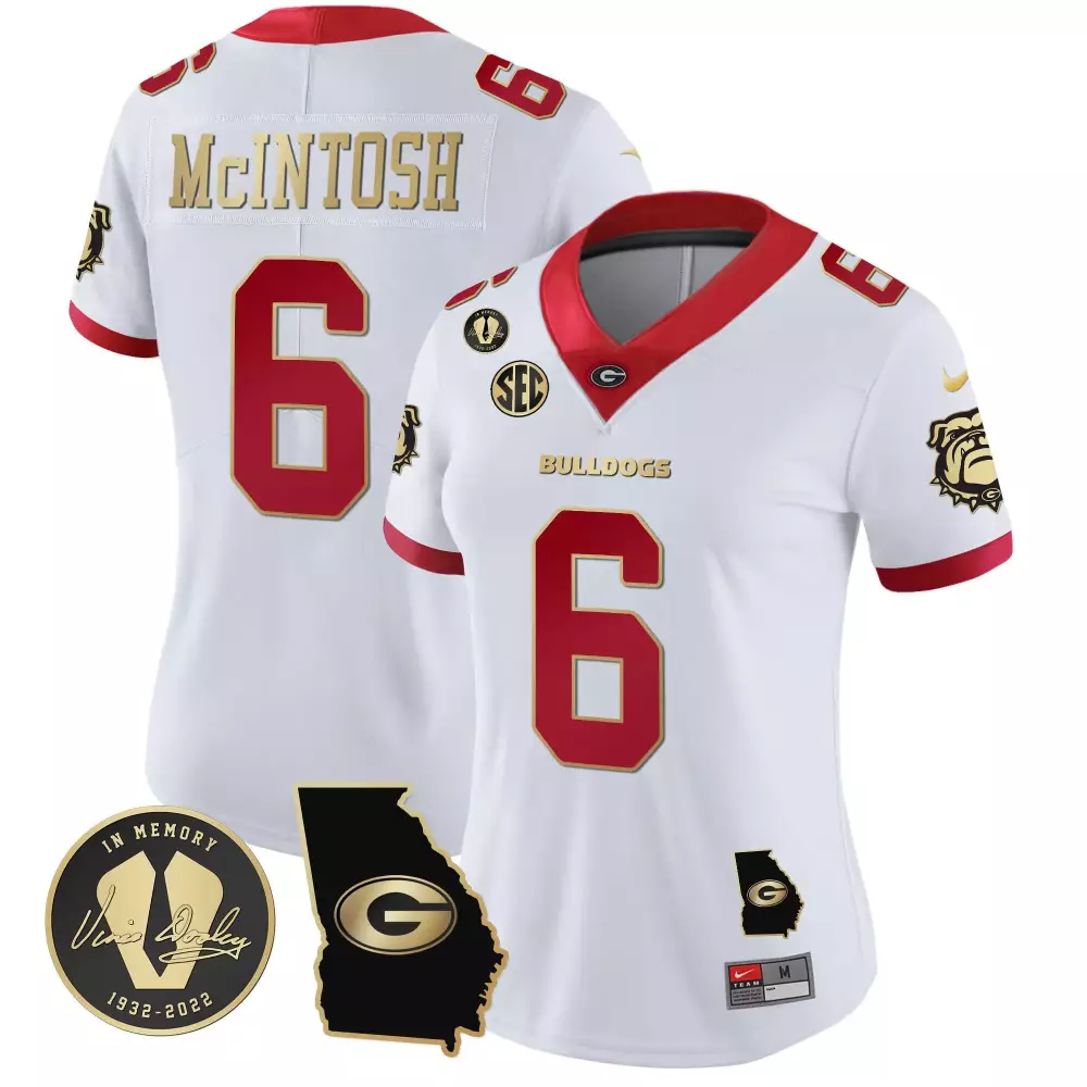 Kenny Mcintosh 6 Georgia Bulldogs Jersey White Vince Dooley 1932-2022 Men Red Gold