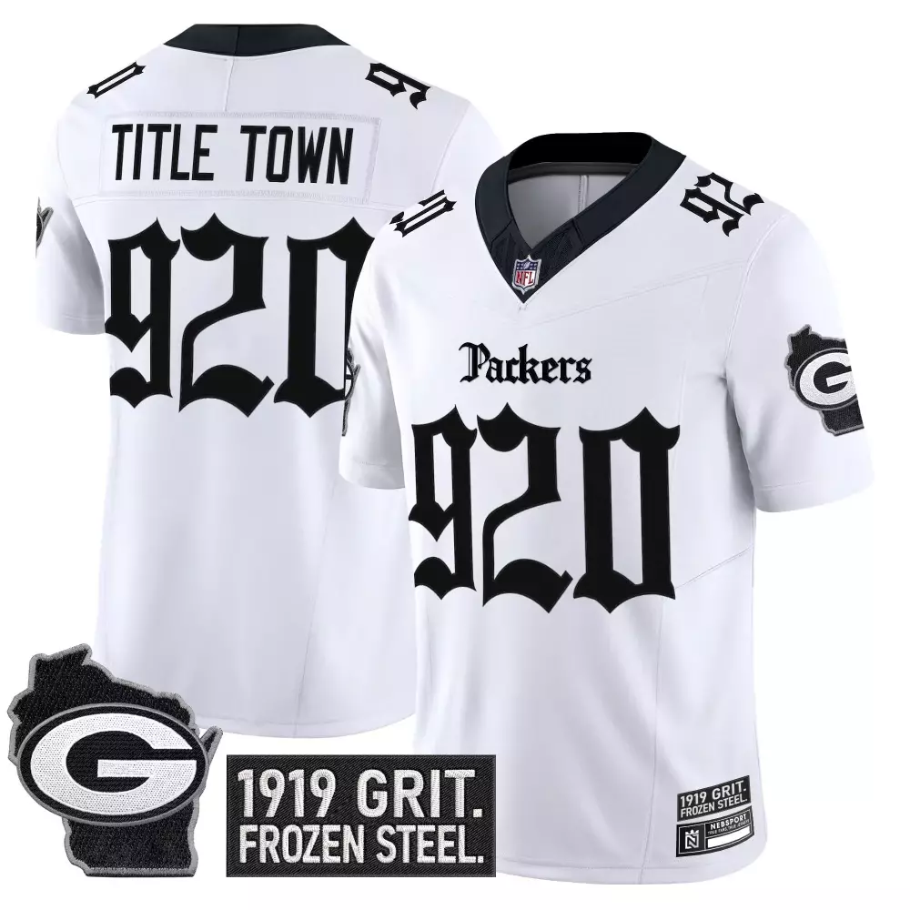 Title Town Packers Jersey White Frozen Steel Wisconsin 1919 Grit. Men Player Black