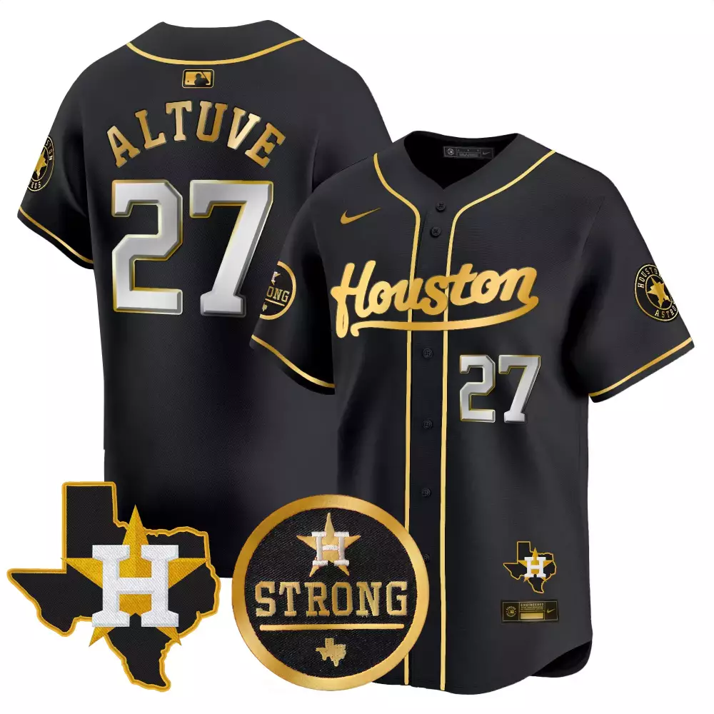 Jose Altuve 27 Houston Astros Jersey Black Texas Flag Circle "strong" Men Gold Silver