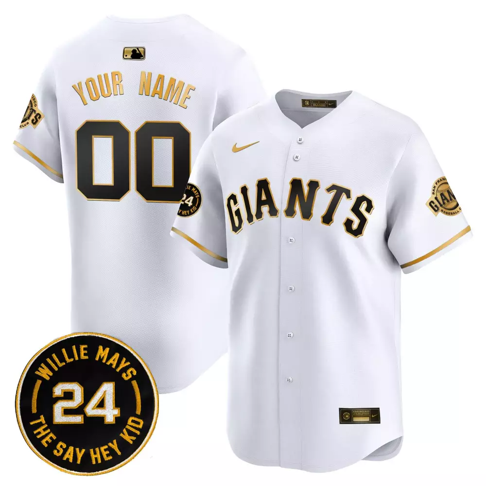 Custom Giants Jersey White Willie Mays 24 Men Black Gold Vapor Premier Limited All