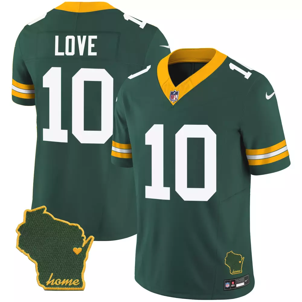 Jordan Love 10 Green Bay Packers Jersey Wisconsin State Shape "home" Men Game White