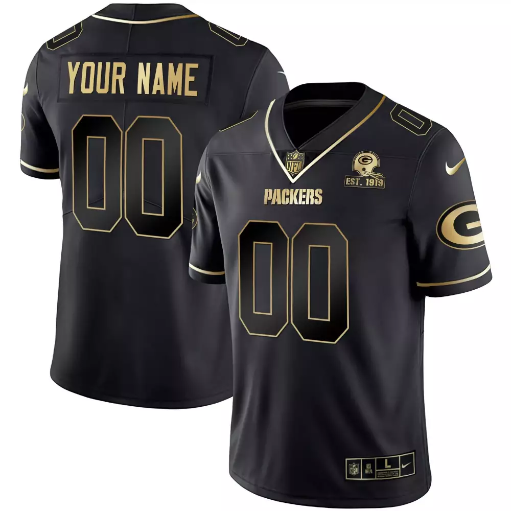 Custom Packers Jersey Black Men Gold All Stitched Vapor