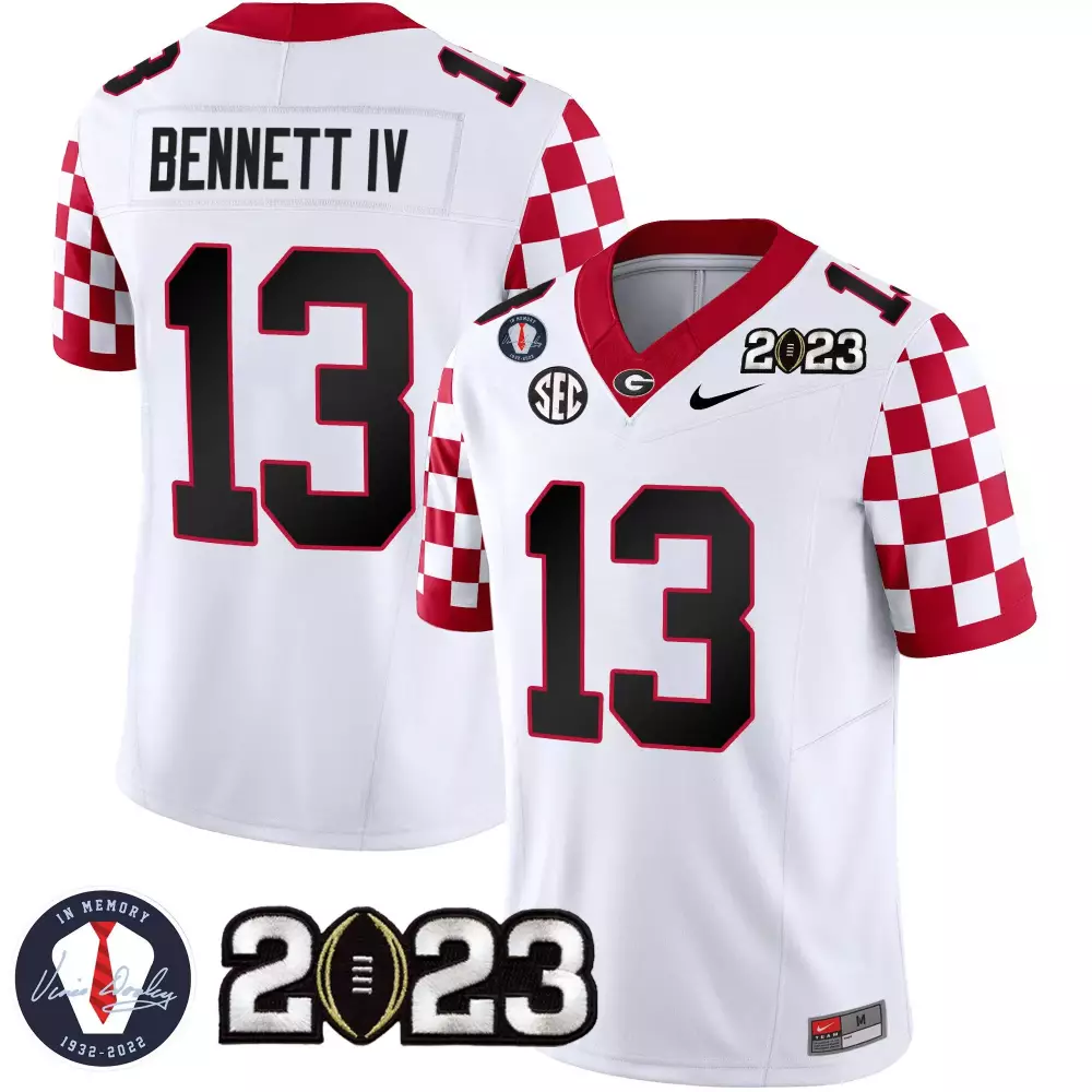 Stetson Bennett 13 Jersey White 2023 Championship Georgia Bulldogs Memory Signature Dates