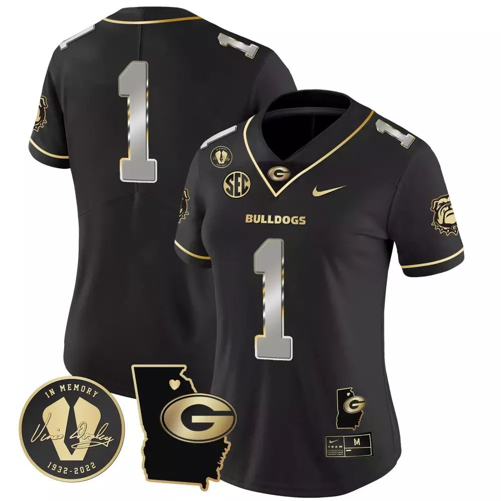 Stetson Bennett 1 Jersey Black Vince Dooley Memorial Georgia Bulldogs 'g' 'in Memory'