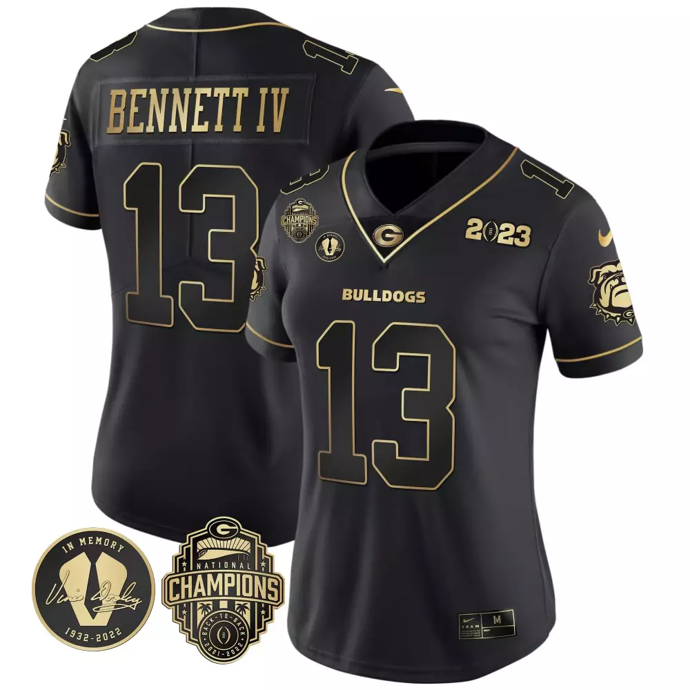 Stetson Bennett 13 Jersey Black National Championship Georgia Bulldogs 2023 Champions Vince Dooley Memory 1932-2022