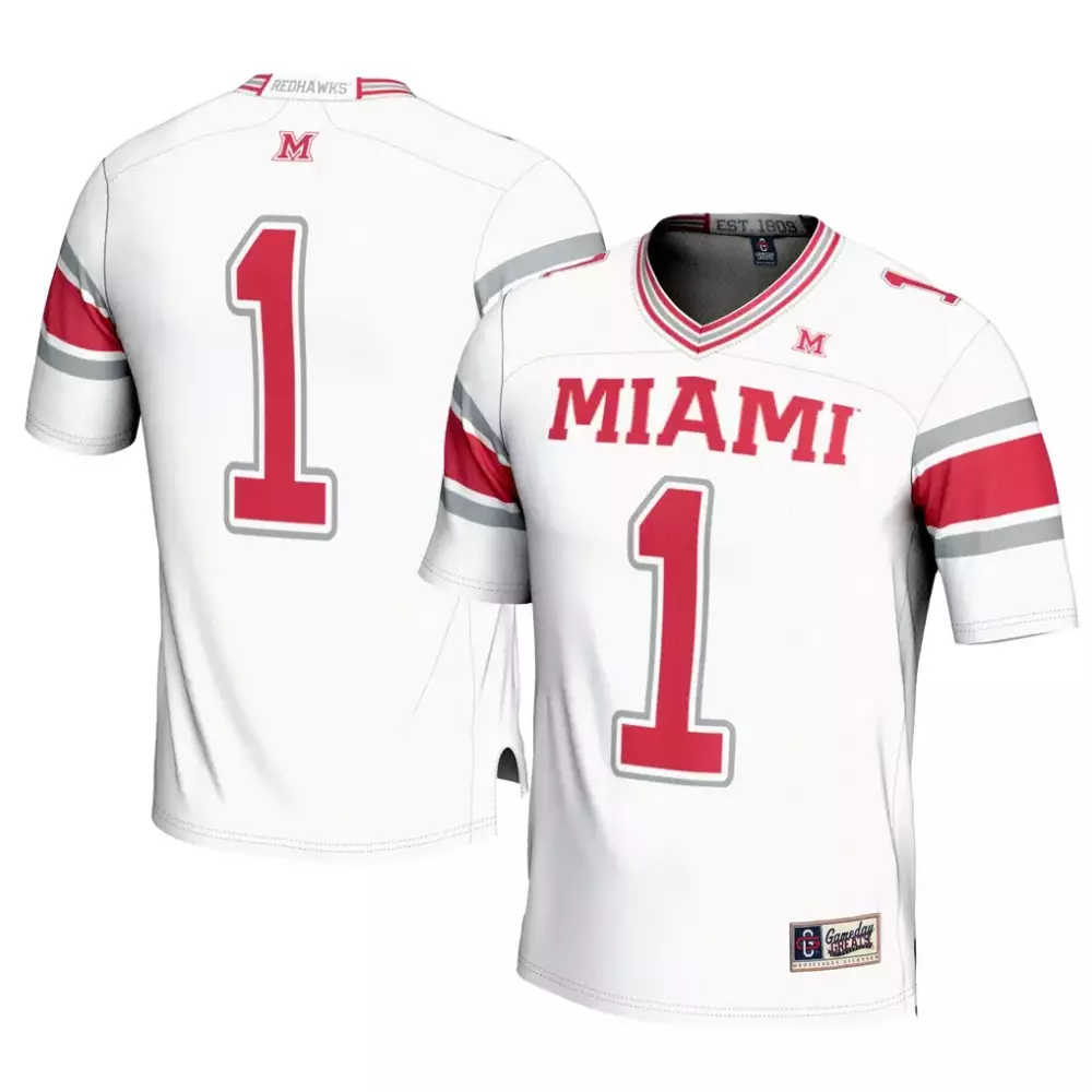 Miami Redhawks 1 Jersey White Null Men Red Gray Gameday