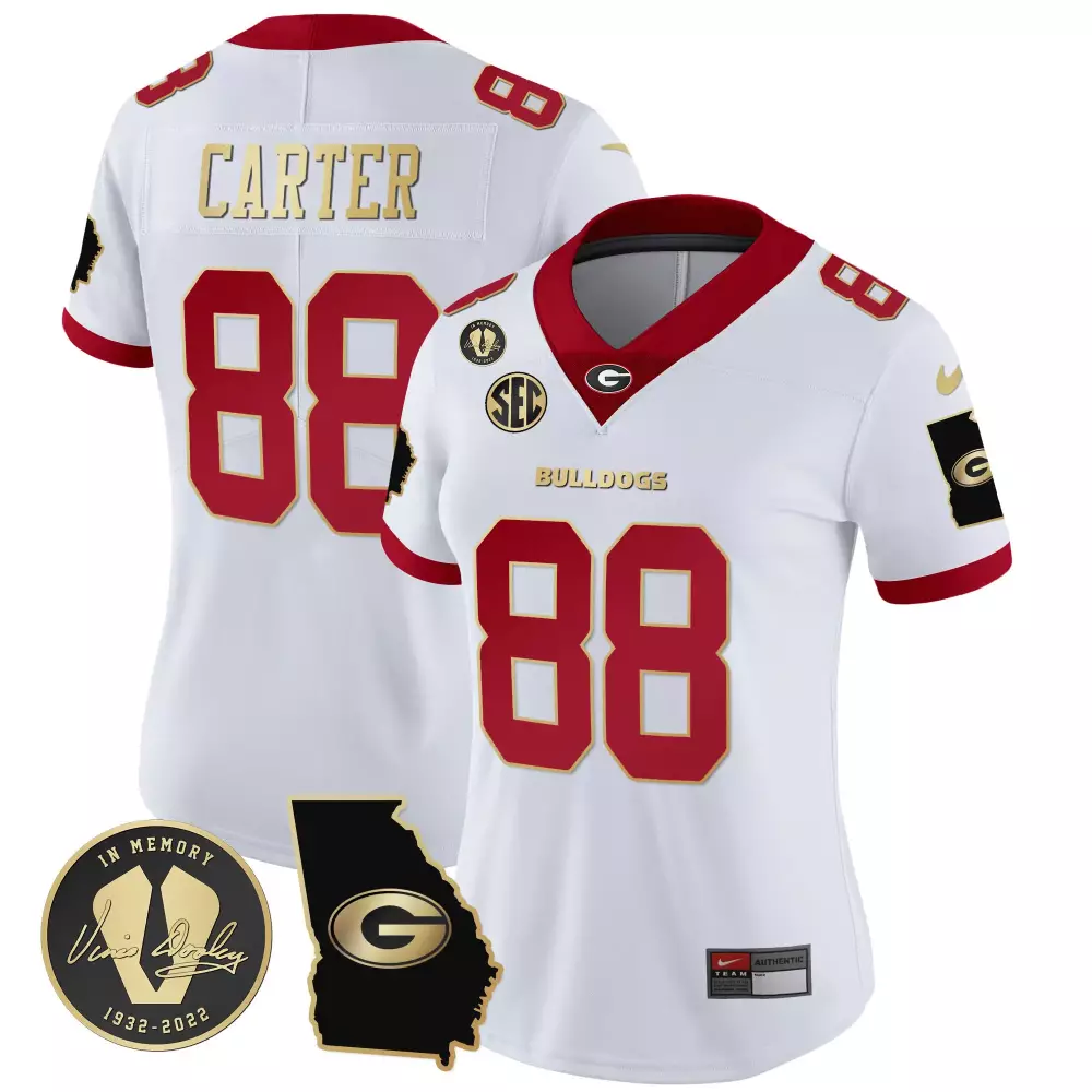 Jalen Carter 88 Georgia Bulldogs Jersey White State Outline Memory Vince Dooley 1932-2022
