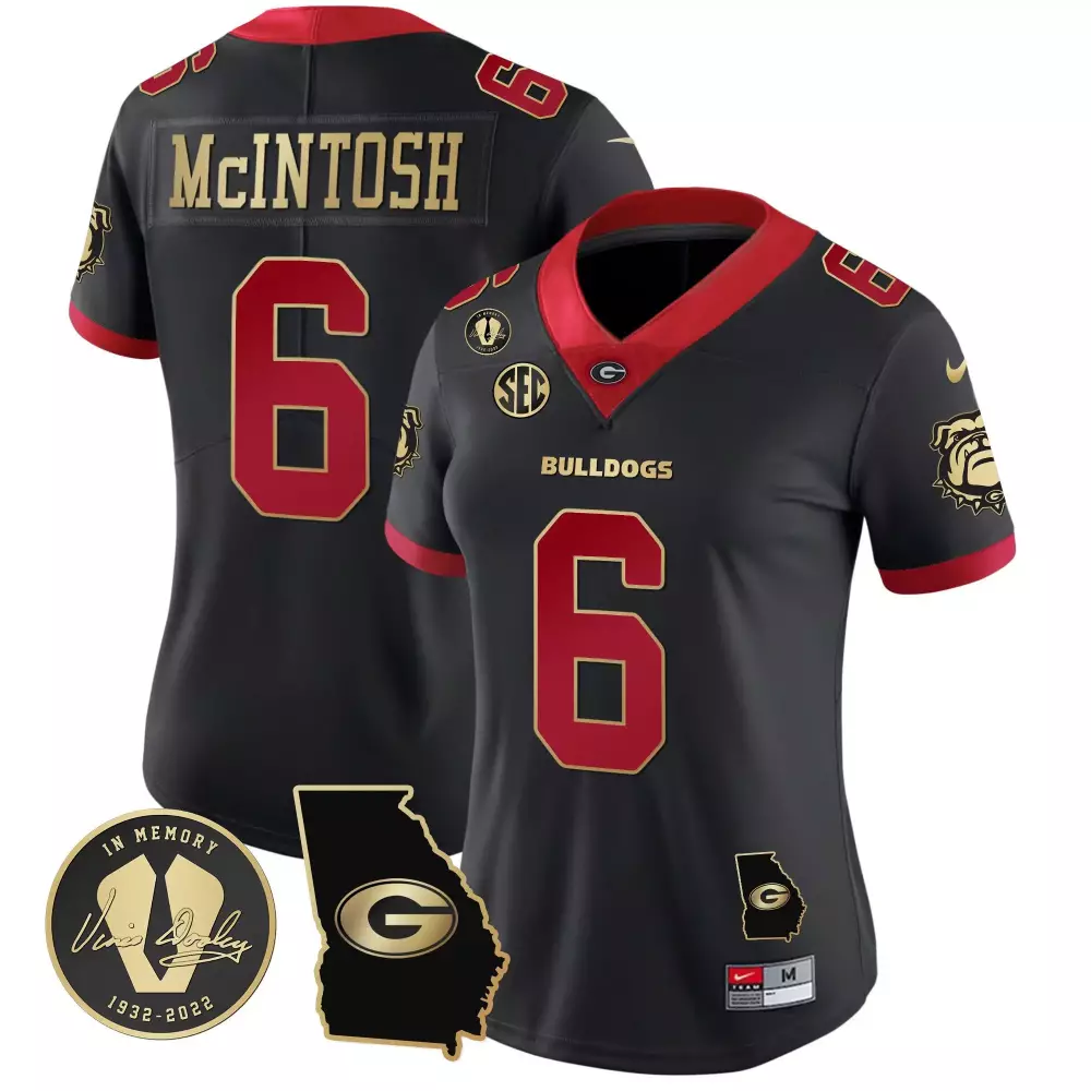 Kenny Mcintosh 6 Georgia Bulldogs Jersey Black Outline Vince Dooley Memorial Men