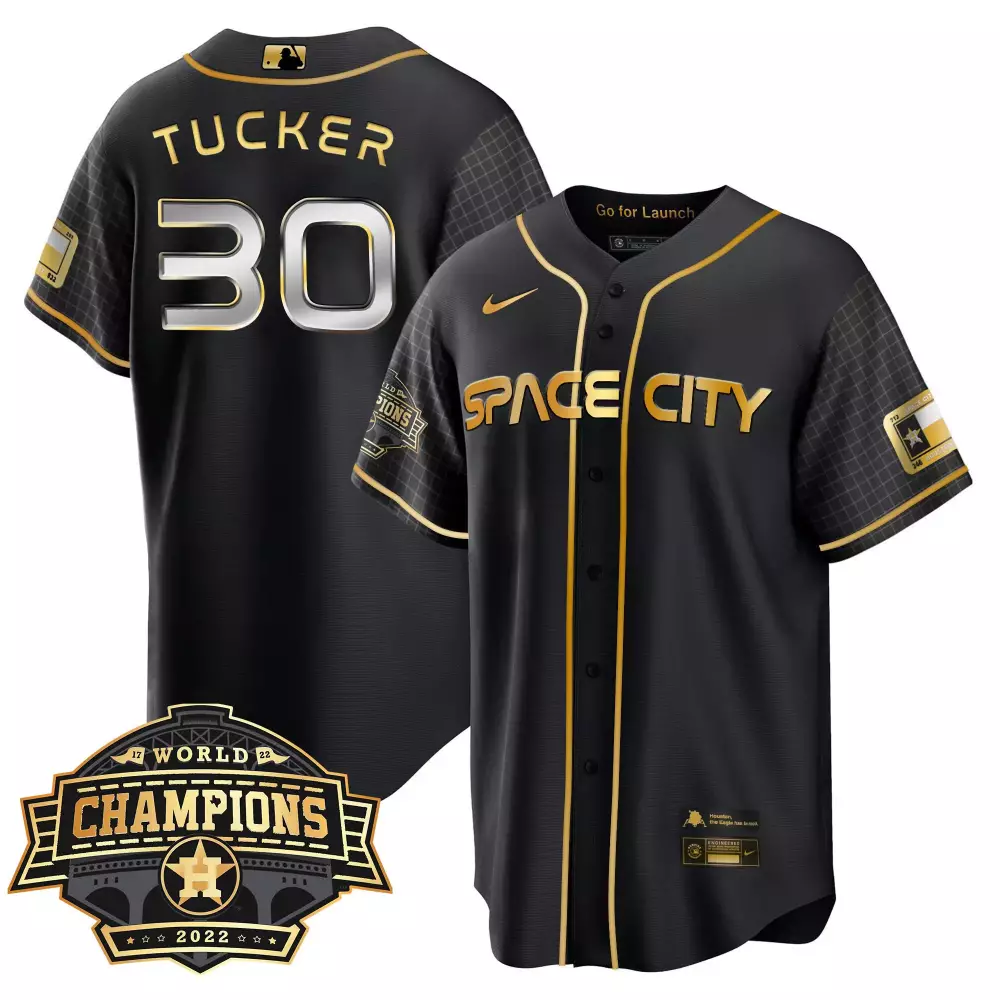 Tucker Space 30 City Jersey Black World Series Champions 2022 Men Gold All Stitched