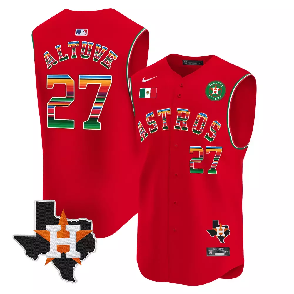 Prince Sleeveless 27 Astros Jersey Red City Connect Mexico Flag Texas State Outline 2023