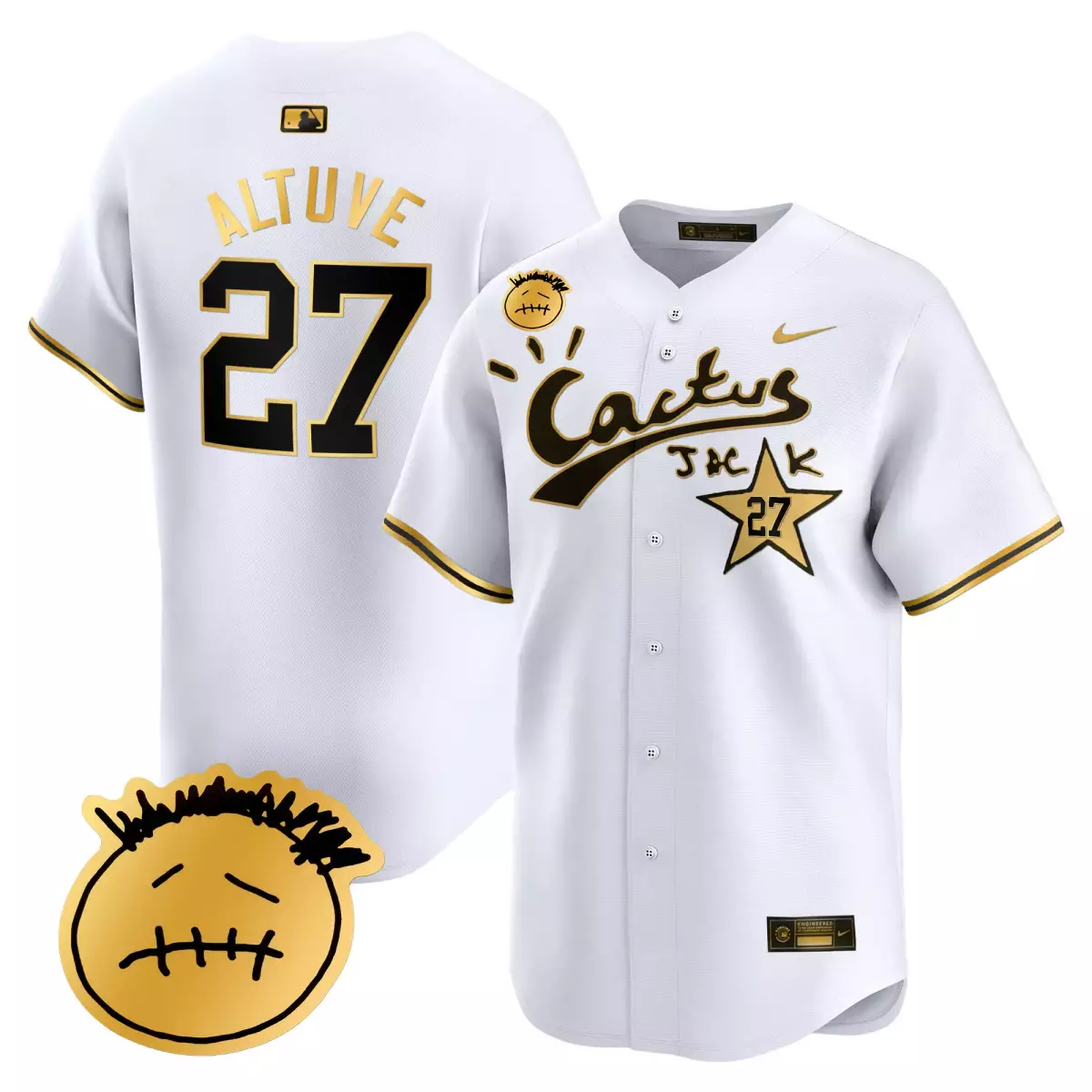 Jose Altuve 27 Astros Jersey White Cactus Jack Men Black Gold Vapor Premier Limited