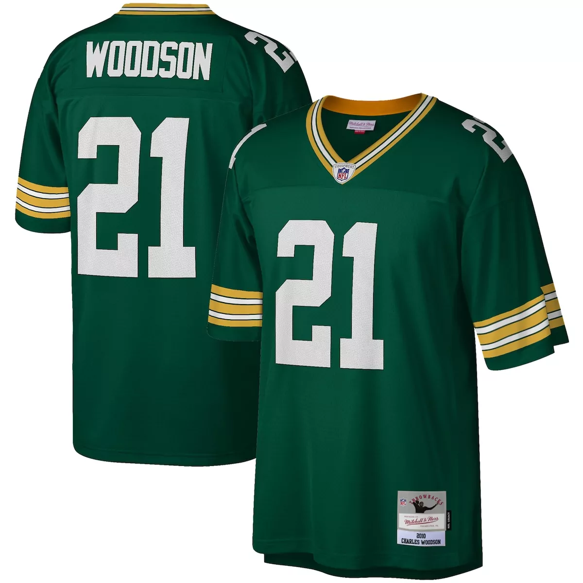 Charles Woodson 21 Jersey Green NFL Legacy Bay Packers Men White Yellow