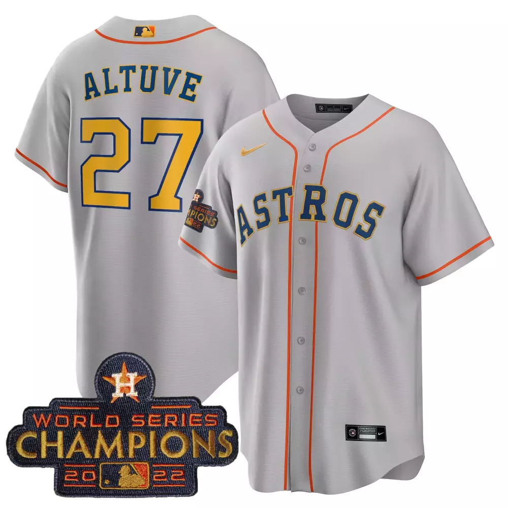 Jose Altuve 27 Astros Jersey Gray 2022 World Series Champions Houston Men Orange