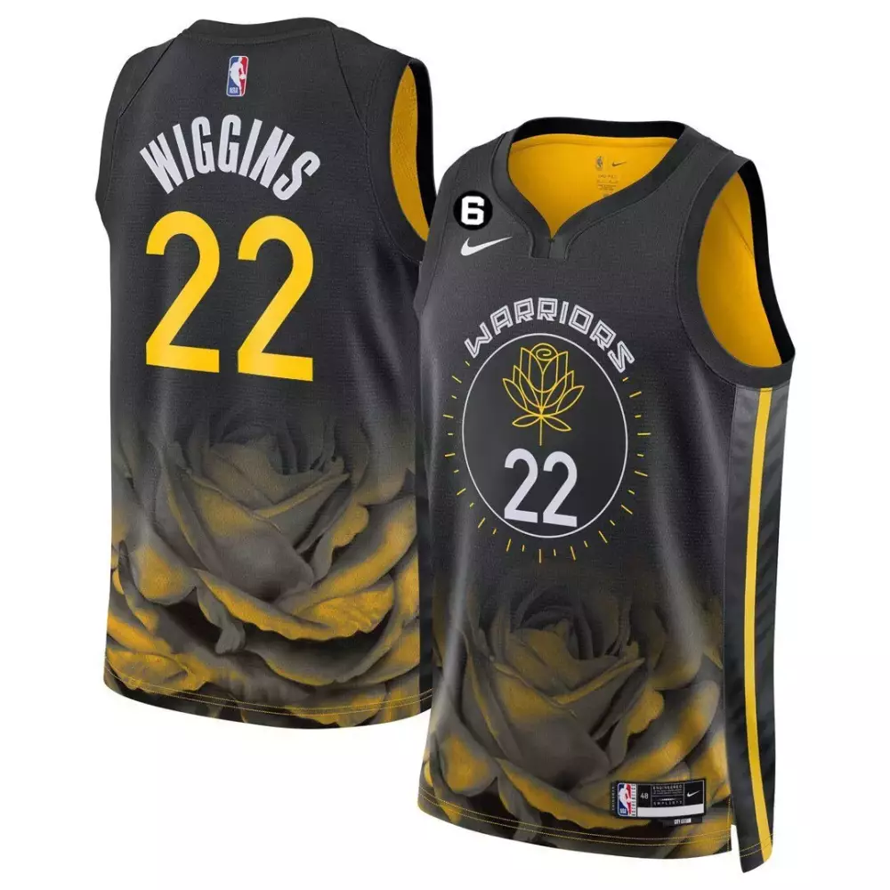 Andrew Wiggins 22 Warriors Jersey Black Rose Men Yellow All Stitched