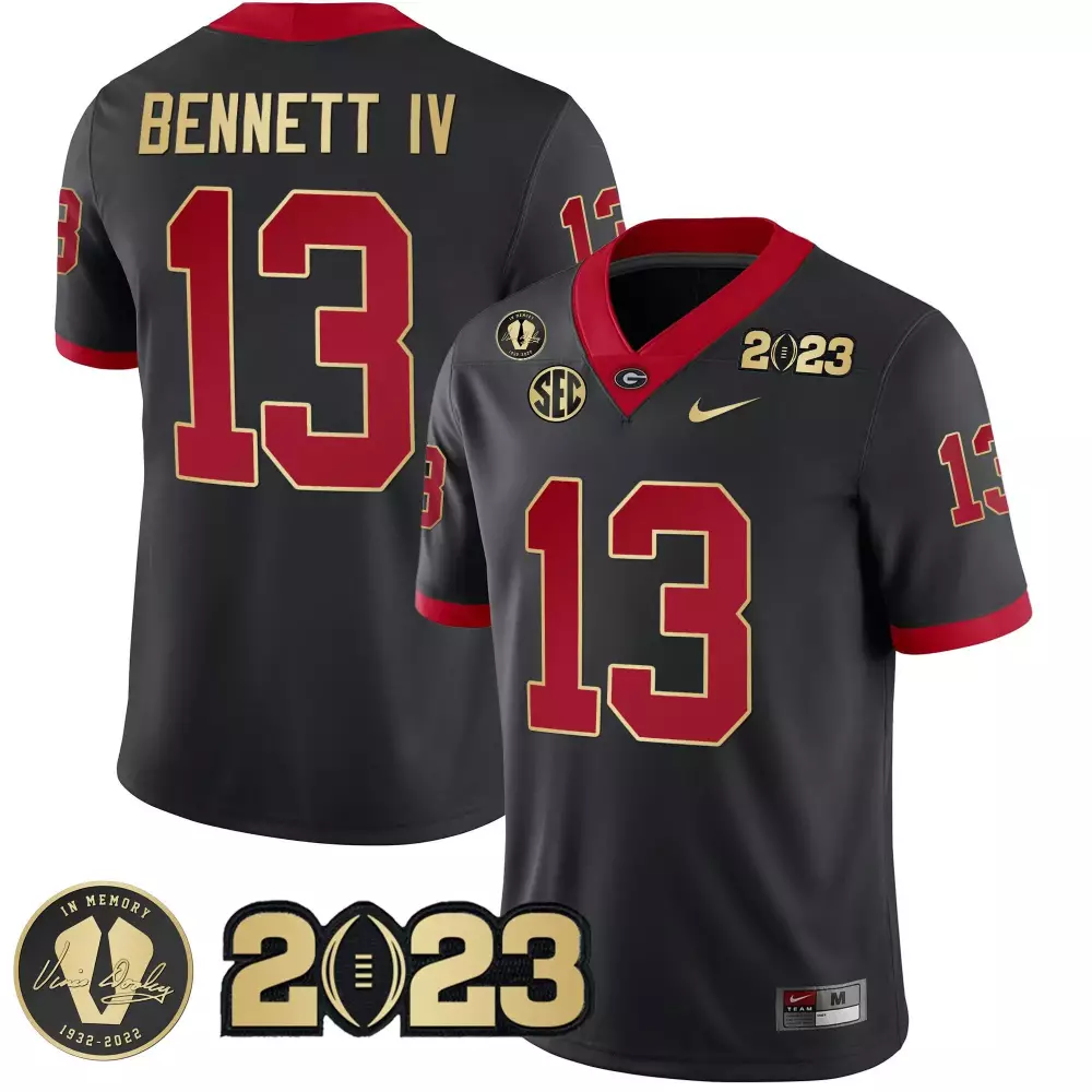 Stetson Bennett 13 Jersey Black 2023 National Championship Georgia Bulldogs Memory Vince Dooley 1932-2022